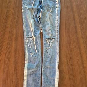 Kollar Distressed Stripe Denim Skinny Jean Size 30 With Stretch Fit Technology